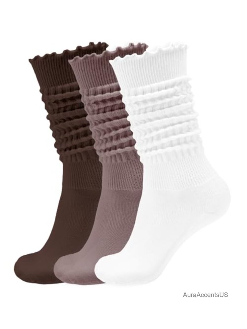 Women's Ruffle Slouchy Knee High Socks 3 Pack Cotton Blend Retro Scrunch Boot